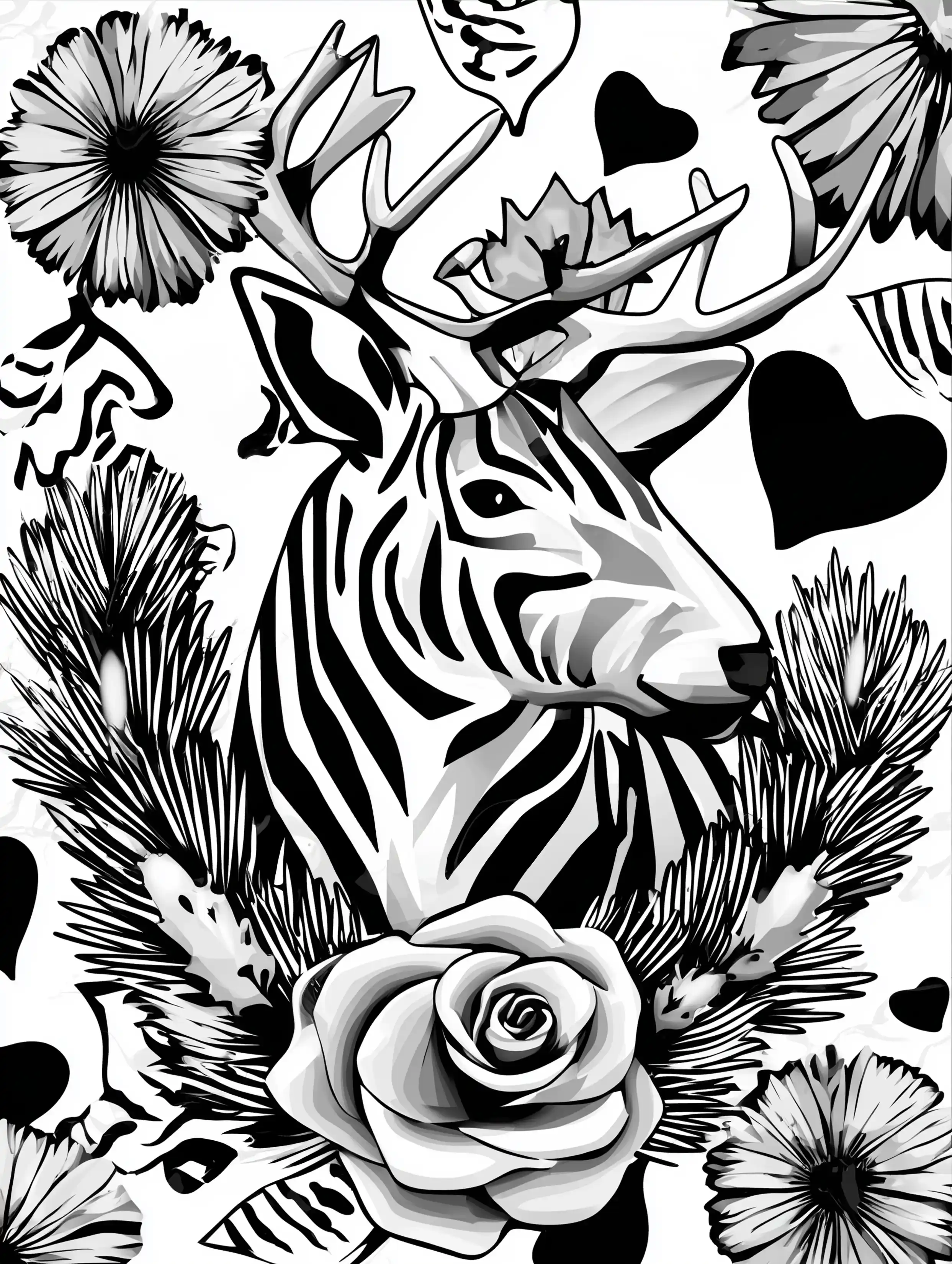 Free printable reindeer coloring page for adults featuring evergreen leaves beneath a reindeer